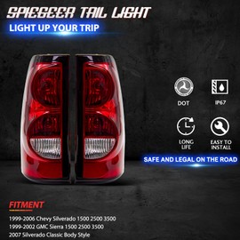 SPIEGEER Tail Lights Assembly for 2003 2004 2005 2006 Chevy Silverado 1500/2500/3500 Replacement Rear Lights for 2007 Silverado Classic Body Style with Harness & Bulbs OE Style (Red)