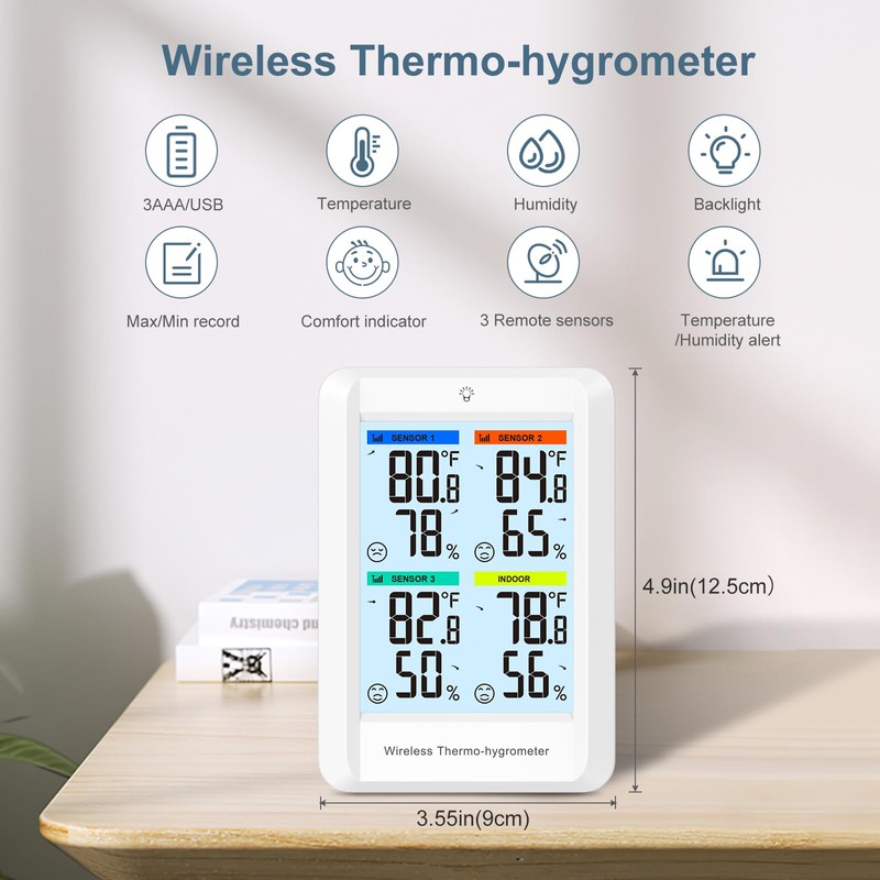 AnkiloIndoor Outdoor Thermometer Hygrometer Weather Stations, Digital Hygrometer Wireless Indoor