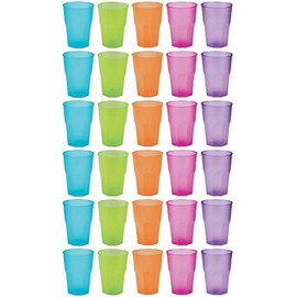 Idea-station Plastic Cups Reusable 350 ml Pack of 30 Colourful Stackable