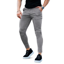 GINGTTO Mens Casual Pants with Pinstripe Stretch Skinny Fit Tourser for Men Dark Grey Size 28