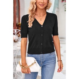 Arach&Cloz Womens Cardigans Summer 2024 Cropped Lightweight Short Sleeve Sweater Bolero Shrugs Tops Casual Dressy Trendy Plus Size Kimono Cozy Clouds Black