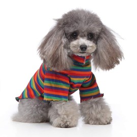 Dog Costumes for Indoor Outdoor Turtleneck Rainbow Jumpsuit Shirt Color Stripes Spring Summer Puppy Soft Clothes