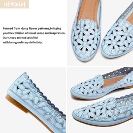 HEAWISH - Zapatos planos de ballet florales para mujer, color negro, beige, con flores, piel sintética, puntera redonda, para vestir, Azul/claro, 10