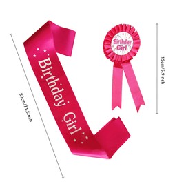 IRYNA 2 Pcs Birthday Decoration for Girls Includes Birthday Girl Award Ribbon Badge and Pink Birthday Girl Sash for Girl Party Supplies