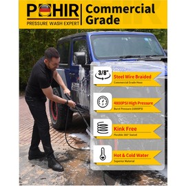 3/8" Pressure Washer Hose 70FT 4800PSI, Power Washer Hose Steel Wire Braided with Swivel Quick Connect, Commercial Grade Industrial High Pressure Water Washing Hose (4800PSI, 70FT)