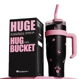 40oz Large Insulated Tumbler with Straw - Black & Pink Design, Ideal for Office, Gym, Travel, Drinkware & Flasks - Color: Black