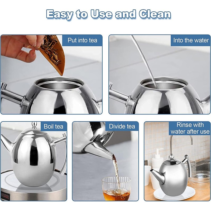 Marvellous Teapot,Stainless Steel Teapot Easy Pour Tea Kettle with Removable