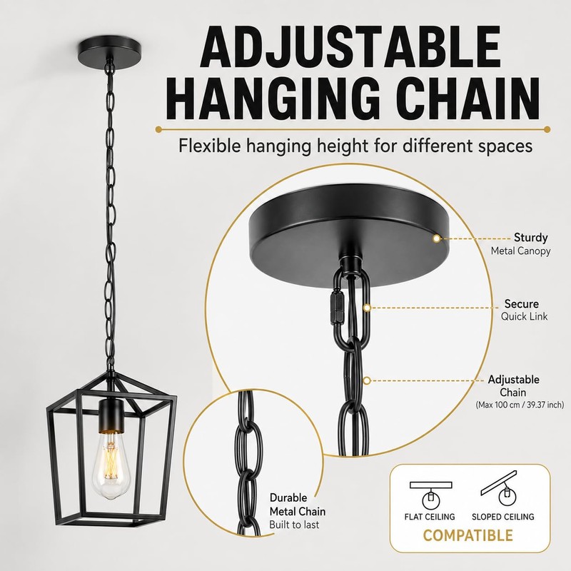 Phaosio Black Pendant Lights Kitchen Island, Modern Farmhouse Light Fixture