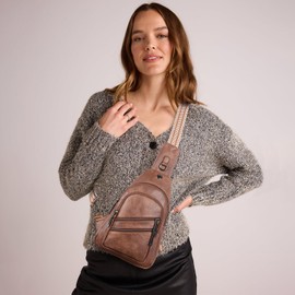 Leresas 7L Sling Bag for Women Crossbody Purse Faux Leather Cross body Bag Fanny Pack Chest Bag for Travel Everyday Vacation, Brown