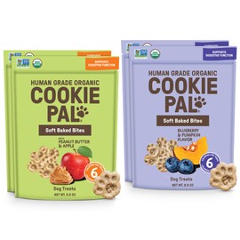 Cookie PAL Variety Pack Organic Soft Dog Treats (Peanut Butter Apple & Blueberry Pumpkin), Low Calorie Human Grade Biscuits, Non-GMO, Perfect for Training Dog Treats, 8.8 oz (Pk of 4)