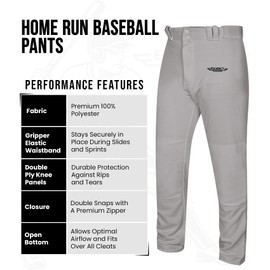 Exxact Sports Home Run Men's Baseball Pants Without Piping - Full-Length, Semi-Relaxed Fit, Open-Bottom Adult Baseball Pants - (AXL, Grey)