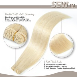Jerriess Sew in Hair Extensions Real Human hair, Anti Shedding Double Drawn Weft Hair Extensions human hair, Silky Soft &Thick Ends Human hair extensions sew in, 100g Straight Platinum Blonde, 18 inch