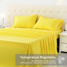 MICORAL Twin Bed Sheets Set, Soft Breathable Bedding Sheet Set, Sheets Set with 16" Deep Pocket Design (3 Pieces, Twin, Yellow)