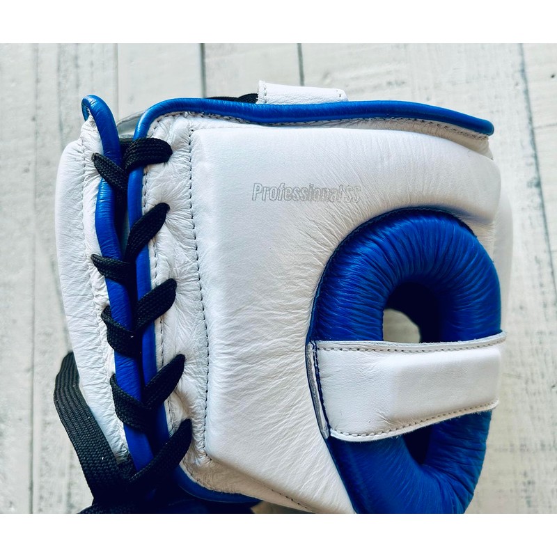 PRIZE RING "Professional SS" Genuine Leather Headgear White/Blue (L)