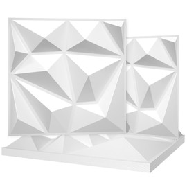 LEVOWAY 33 Pack Decorative 3D Wall Panels for Interior Wall Decor,12''x12'' White Diamond Design Accent Wall Panles for Living Room,TV Wall Background,Bedroom