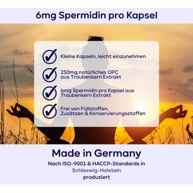 90 Spermidin Kapseln hochdosiert mit 6mg Spermidin + 250mg OPC Traubenkern-Extrakt hochdosiert je Kapsel - einzigartige Kombination aus Spermidine Kapseln hochdosiert & OPC Kapseln hochdosiert - vegan