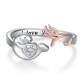 Manatee Ring S925 Sterling Silver Manatee Open Ring Animal Jewelry Gifts for Women