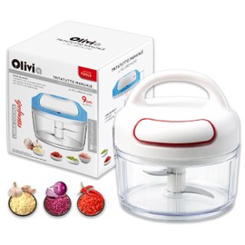 IPEA Tritatutto Manuale a Corda - [LAME IN ACCIAIO INOX + IMPUGNATURA] - Mini Tritaverdure per Tagliare e Tritare Aglio, Cipolla, Verdure, Erbe e Frutta Secca - Portatile - Tritatutto a Mano - 9 CM