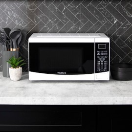 West Bend WBMW92W Microwave Oven 900-Watts Compact with 6 Pre Cooking Settings, Speed Defrost, Electronic Control Panel and Glass Turntable, 0.9-Cu.Ft, White