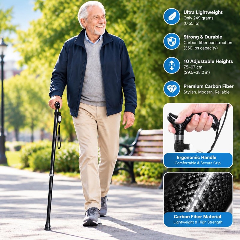 Carbon Fiber Walking Cane for Men & Women Seniors, Adjustable