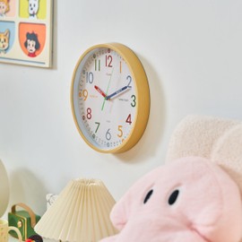 K&L Wall Art Learning Clock Children's Wall Clock Silent Children's Clock Modern Boys Clock without Ticking Noises Girls Room Wood Effect 30 cm