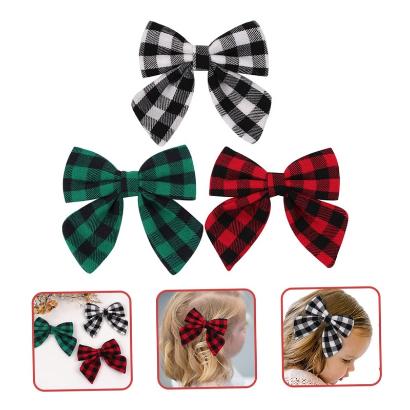 Abaodam 3pcs Cute Lattice Bow Hair Clips for Girls Lightweight