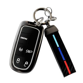 RUIHEDAHB Zinc Alloy Key Fob Cover Case 5-Button & Keychain Compatible with Jeep Grand Cherokee Dodge Challenger Charger Dart Durango Journey Chrysler 300