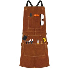 BWOLF Smith Welding Apron Leather Apron Heat Resistant and Flame Retardant Bib Apron Adjustable Welding Apron Men, brown