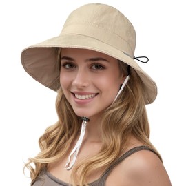 ehsbuy Sun Bucket Hats for Women UV Protection Wide Brim Foldable Ladies Waterproof Summer Hat with Adjustable Chin Strap for Beach Outdoor Fishing Safari Travel Khaki