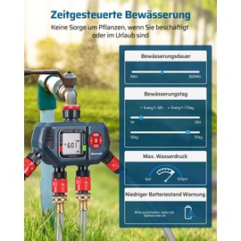 DEWENWILS Bewässerungscomputer 4 Ausgänge, 4 Bewässerungsprogramme für Jede Zone, Garten Bewässerungsuhr, Automatische Bewässerung Zeitschaltuhr mit Regenverzögertem/Manuellem/Automatischem Modus