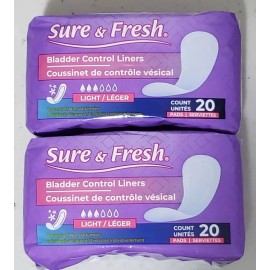 Sure & Fresh SET OF 2 Sure & Fresh Bladder Control Liners Light Unscented 20 Pads per