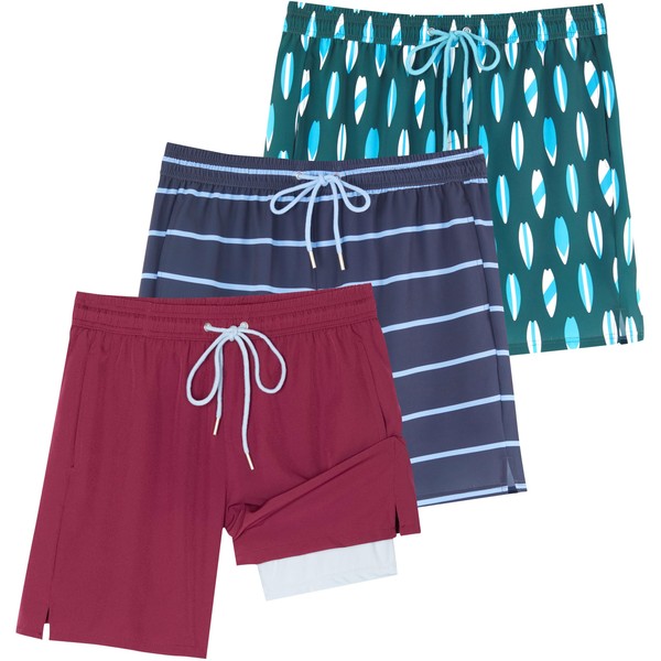 Real Essentials 3 Pack Mens Swim Trunks Bathing Suit Compression