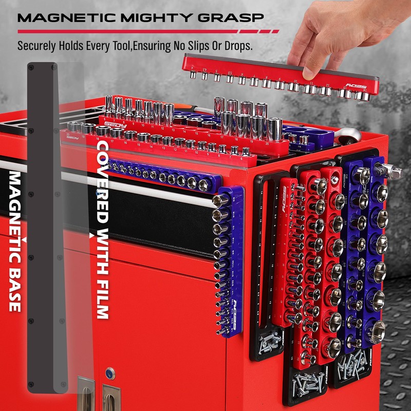 Magnetic Socket Holder Organizer Set: 6-Piece Detachable 1/2 3/8 1/4