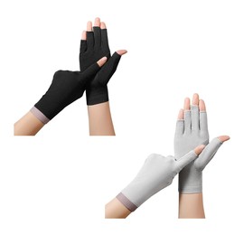 Moonlove 2 Pairs Women Summer Outdoor Sun Protection Gloves Adults Teens Fingerless Breathable Non-slip Solid Colors Printed Cycling Gloves for Driving Golfing Fishing