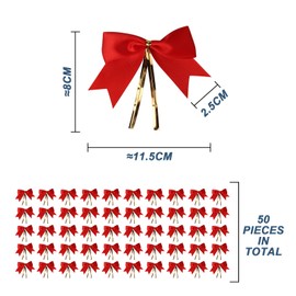 Yisscen Mini Christmas Tree Bow, Pack of 50 Christmas Bows Ornaments, for Christmas, Wedding, Birthday, Christmas Wreath Hanging Decoration (Red, with Iron Core Wire)