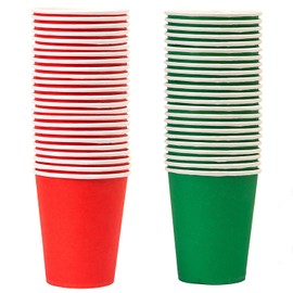 NAUZE 50Pieces Paper Cups Christmas Red Green Party Cups Drinking Cups Picnic Party Cups for Kids Adult Birthday Weddings Birthday