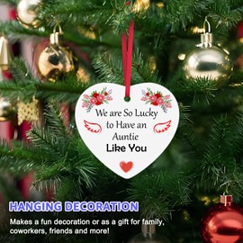 Aunt Gifts Aunt Ornaments Auntie Gifts from Niece Nephew Ceramic Hanging Ornament Gift Christmas Birthday Gifts for Aunt Appreciation Gifts Aunt Gifts for Mothers Day Ceramic Heart Keepsake