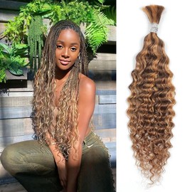 Water Wave Bulk Human Hair for Braiding Wet and Wavy Micro Braiding Human Hair No Weft Human Braiding Hair Extensions for Box Boho Braids 50g with 1 Bundles (22inch,4/27#)
