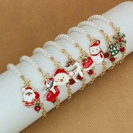 New Christmas Metal Jewelry Santa Snowman Elk Snowflake Ornament lf1329 Free Size/03 12ea