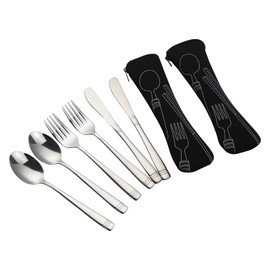 DynkoNA Travel Flatware Set of 2, 6 Pieces Camping Silverware Set (Black)