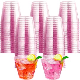 BHUCUTU 100 Pieces 9oz Plastic Cups Disposable Glitter Cups Wine Glasses Clear Plastic Tumblers Dessert Cups Drinking Cups Wedding Party Cups Cocktail Cups