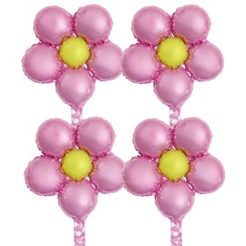 4 Pieces 18 Inches Pink Flower Balloons - Large Foil Mylar Flower Balloons for Birthday Decorations, Baby Shower, Wedding, Groovy Boho Party Supplies