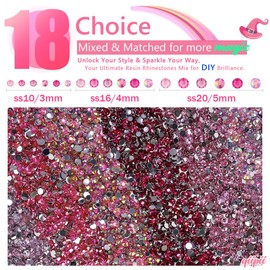 qiipii 6 Bags Colorful Rose & Pink Series Resin Rhinestones for Bedazzling Crafting 3mm 4mm 5mm Mix Flatback Stones Gems Diamonds Crystals for Nails Face Eyes Makeup Crafts Tumblers Bottles Clothes