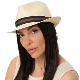 Lierys Sportive Trilby Panama Hat Fedora Panama Trohhut Straw Hat Beach Hat Summer Hat Sun Hat Women's Hat Men's Fedora Panama Hat Beach Hat with a Hem Spring, Summer - L/59-60