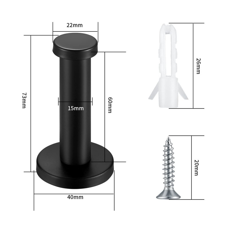 4 Pcs Round Black Coat Hooks, Stainless Steel Towel Hooks,