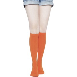 YEJIMONG Women's Cotton Knee High Socks Orange, School Uniform Team Sports Tube Socks Size 5-9 (Orange - 1 Pairs)