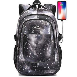 Backpack for School College Student Sturdy Bookbag Travel Business with USB Charging Port Laptop compartment Chest Straps Anti Theft Night Light Reflective (Purple)