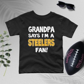 NanyCrafts Kid's Grandpa Says Im a Steelers Fan Shirt Small Youth Black