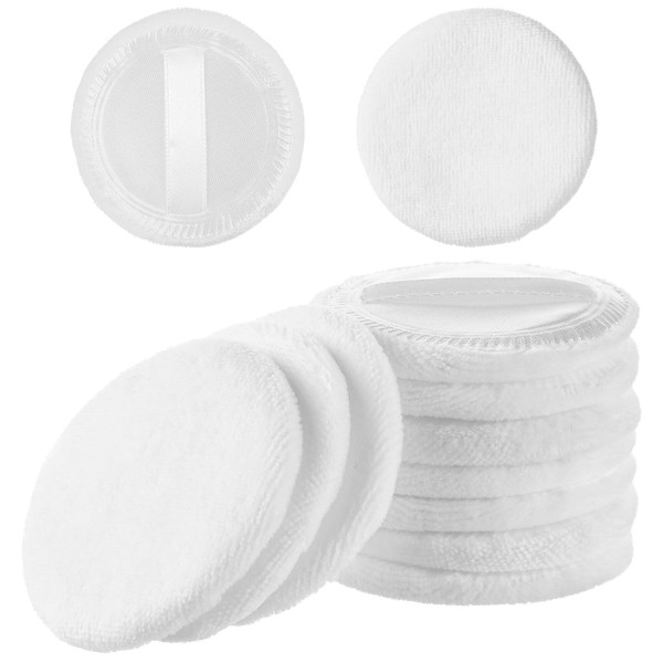 10Pcs 100% Cotton Round Makeup Powder Puff, White Round Velour