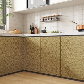 EaseStick Metallic Gold Wallpaper Stick and Peel Hexagon Metal Backsplash Removable Honeycomb Metallic Contact Paper Waterproof Heat Resistant Kitchen Vinyl Wrap for Cabinets Fridge Wall 15.7"x160"